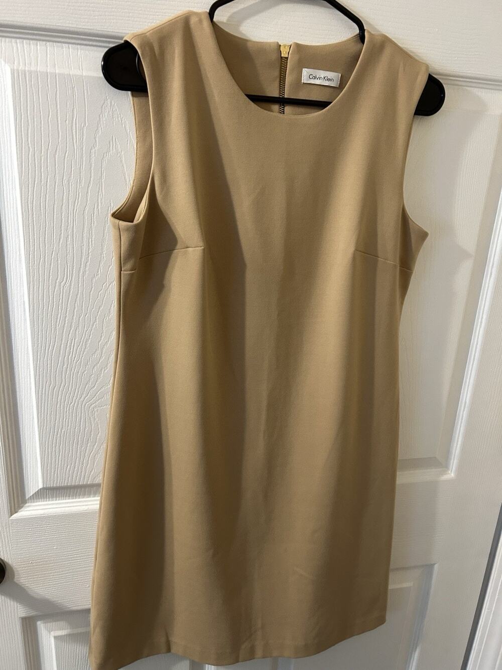 Calvin Klein Women's Sleeveless Dress Size 6 Beige Polyester Blend Zipper Back